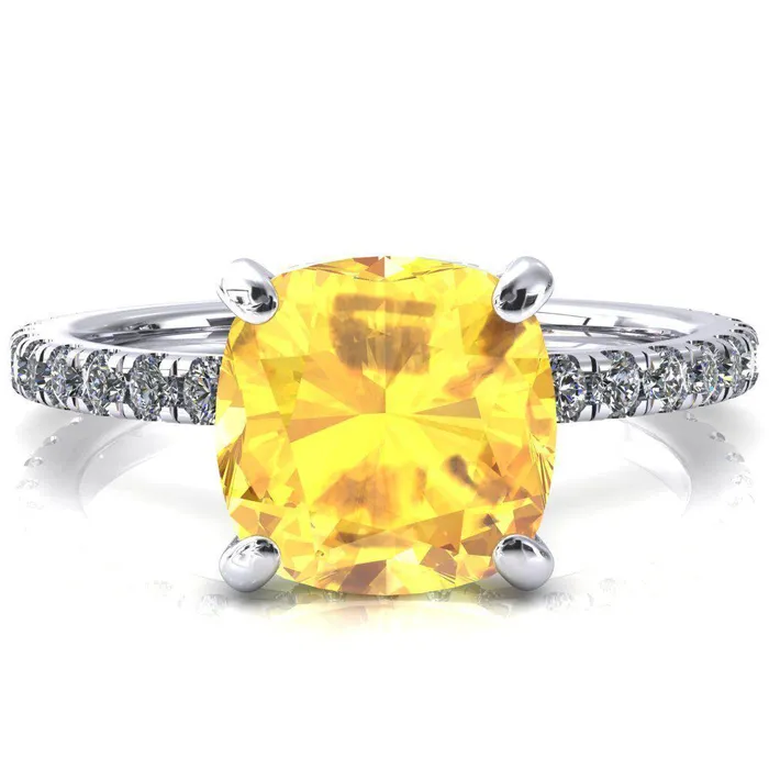 Sicili Cushion Yellow Sapphire 4 Prong 34 Micro Pave Diamond Engagement Ring Fire Brilliance Rings Sicili Cushion Yellow Sapphire 4 Prong 34 Micro Pave Diamond Engagement Ring Fire Brilliance Rings