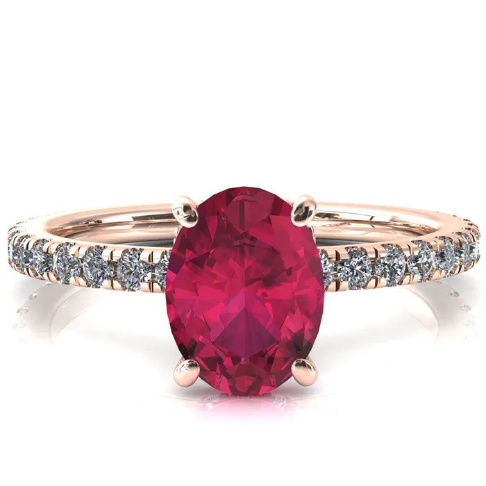 Sicili Oval Ruby 4 Prong 34 Micro Pave Diamond Engagement Ring Fire Brilliance Rings