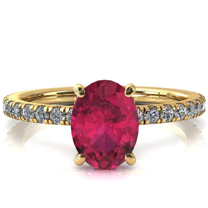 Sicili Oval Ruby 4 Prong 34 Micro Pave Diamond Engagement Ring Fire Brilliance Rings