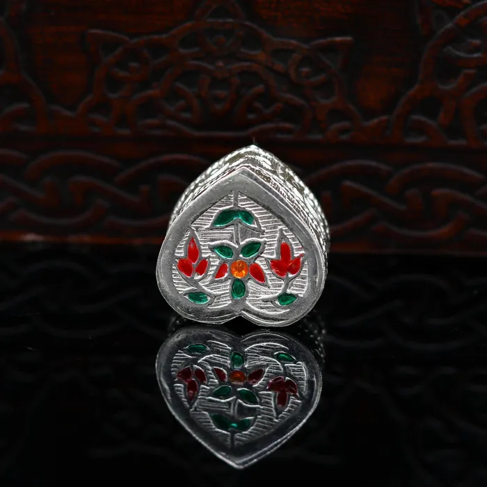 Sindur box 925 sterling silver handmade gorgeous heart shape small eyes kajal box trinket box casket box container box silver article stb80 TRIBAL ORNAMENTS Rings