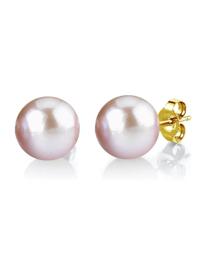 spt Earrings 10mm Pink Freshwater Round Pearl Stud Earrings