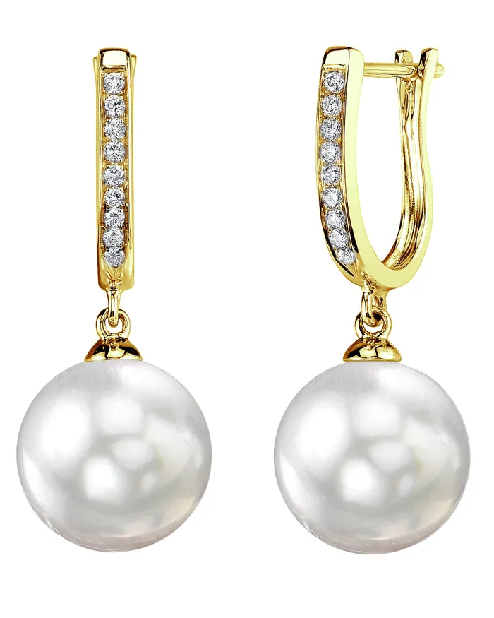 spt Earrings White South Sea Pearl Diamond Captivate Dangle Earrings
