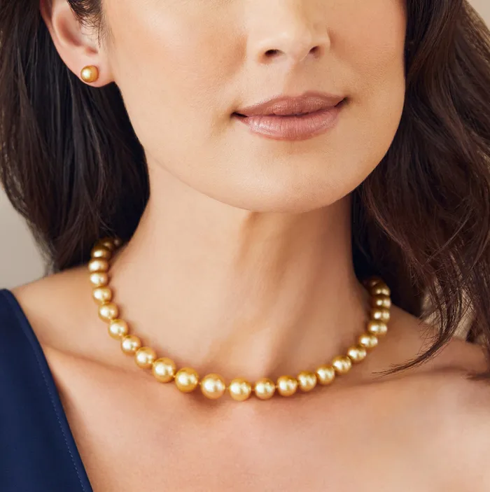 SPT Necklaces 810mm Golden South Sea Pearl Necklace AAAA Quality
