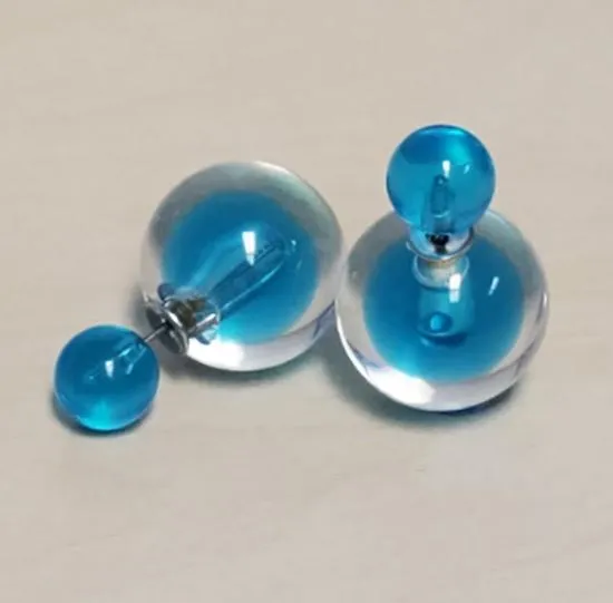 Susan E1552 Clear Fashion Blue Inside Double Ball Earrings Earrings