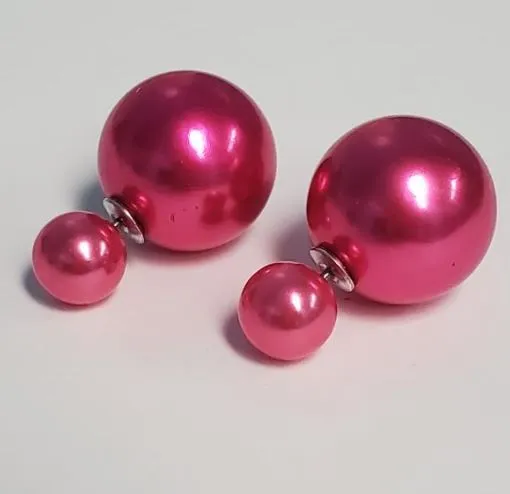 Susan Earrings E111 Pearlized Hot Pink Double Ball Earrings