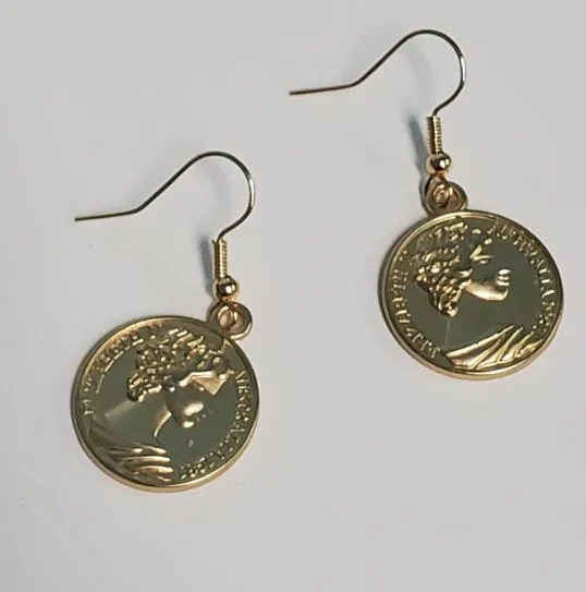 susan Earrings E343 Gold Elizabeth II Coin Earrings