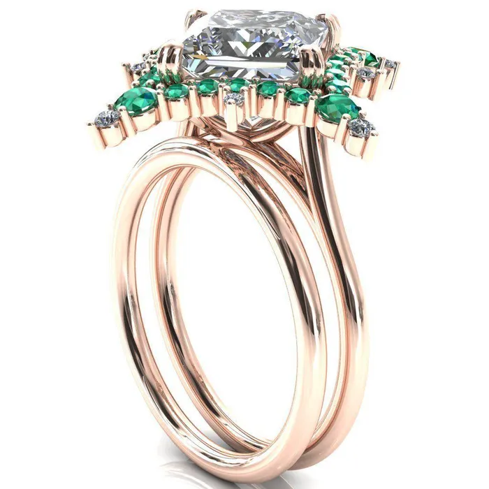 Thalim PrincessSquare Moissanite 4Point Star Emerald and Diamond Halo Ring ver 2 Fire Brilliance Rings