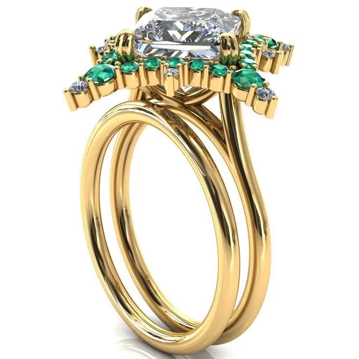 Thalim PrincessSquare Moissanite 4Point Star Emerald and Diamond Halo Ring ver 2 Fire Brilliance Rings