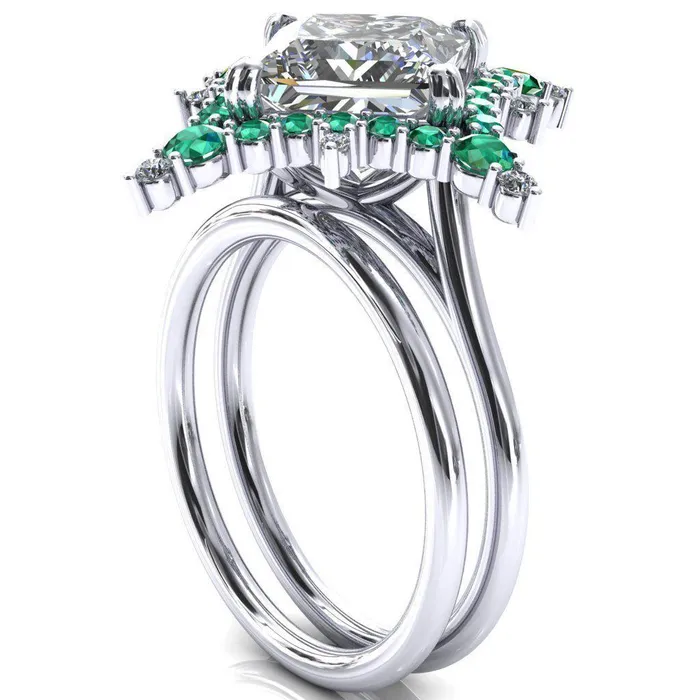 Thalim PrincessSquare Moissanite 4Point Star Emerald and Diamond Halo Ring ver 2 Fire Brilliance Rings