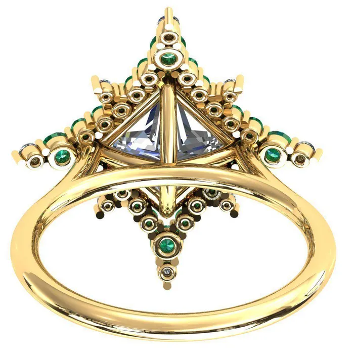 Thalim PrincessSquare Moissanite 4Point Star Emerald and Diamond Halo Ring ver 2 Fire Brilliance Rings