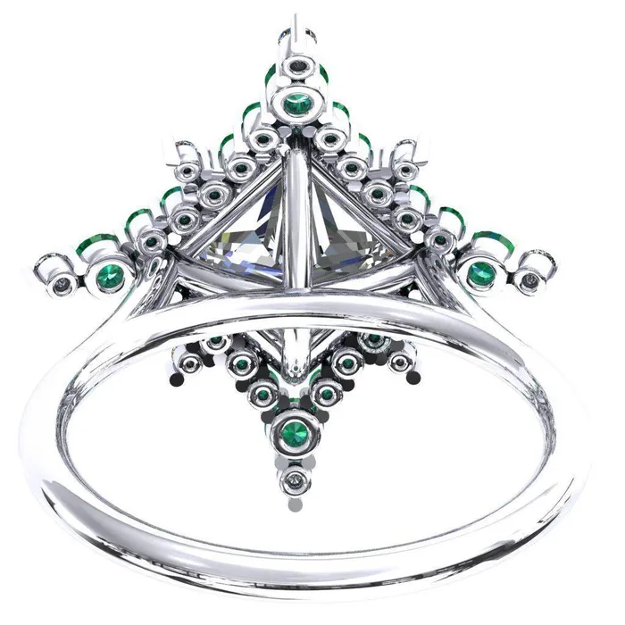 Thalim PrincessSquare Moissanite 4Point Star Emerald and Diamond Halo Ring ver 2 Fire Brilliance Rings