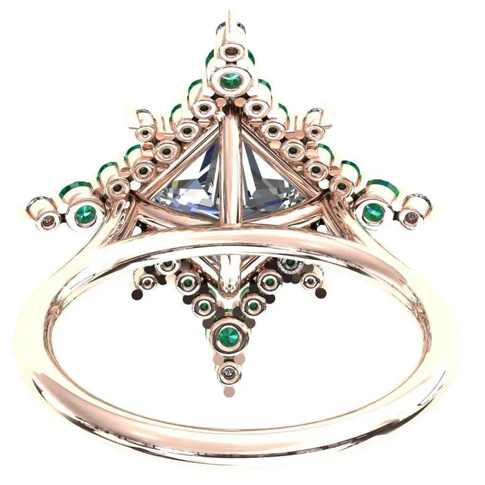 Thalim PrincessSquare Moissanite 4Point Star Emerald and Diamond Halo Ring ver 2 Fire Brilliance Rings