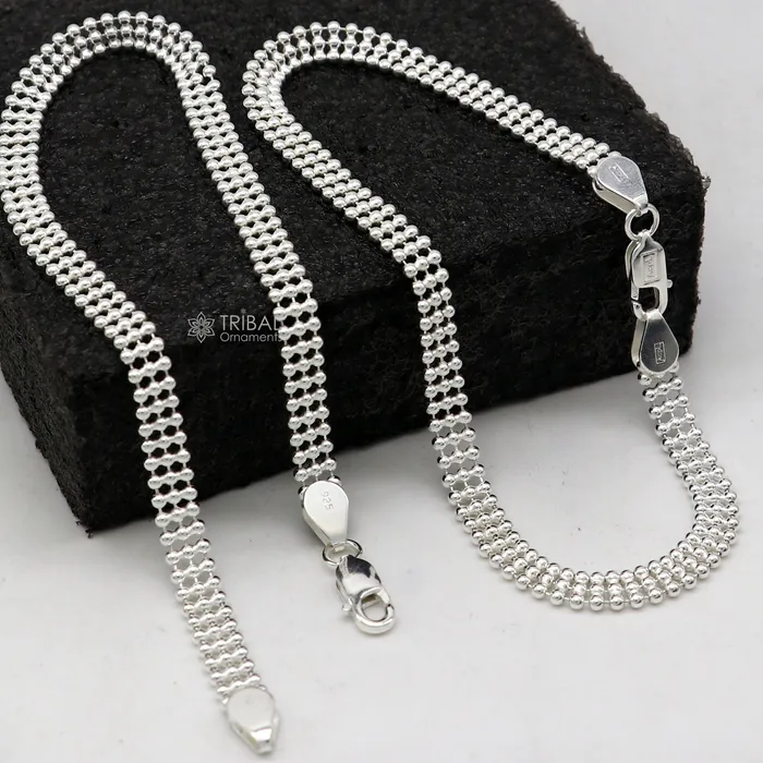 TRIBAL ORNAMENTS 105 925 sterling silver triple line beadedball chain anklet bracelet light weight delicate anklets belly dance silver jewelry ank613 Bracelets