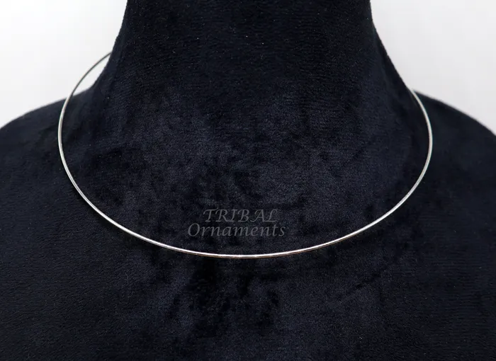 TRIBAL ORNAMENTS 1mm round plain design 925 sterling silver handmade neck band or neck ring for all types of pendant best ethnic choker from india set520 Rings
