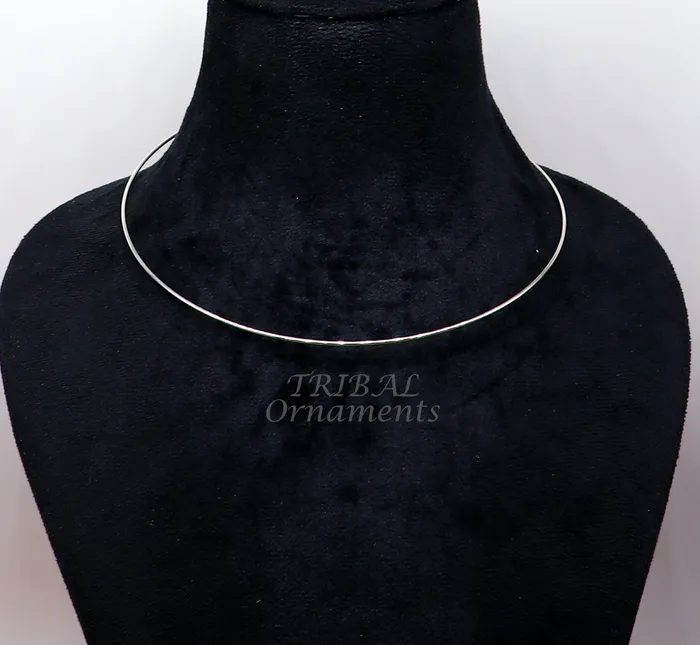 TRIBAL ORNAMENTS 1mm round plain design 925 sterling silver handmade neck band or neck ring for all types of pendant best ethnic choker from india set520 Rings