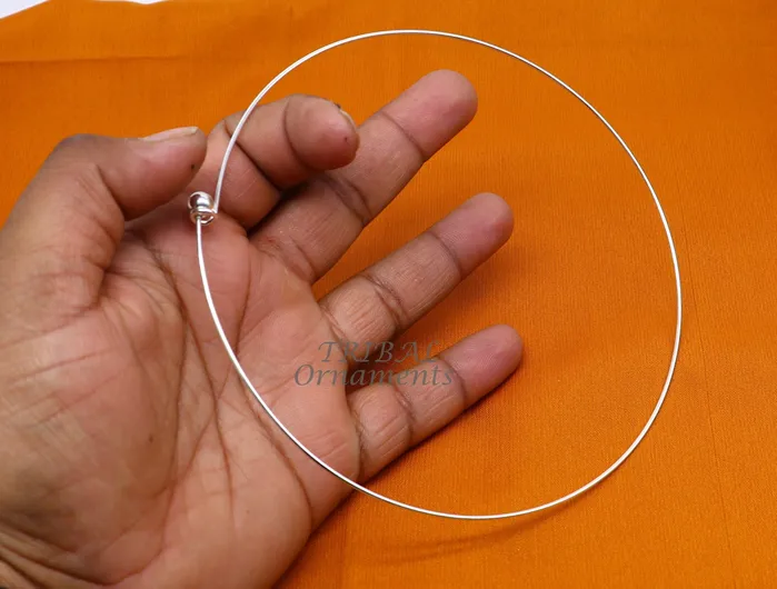 TRIBAL ORNAMENTS 1mm round plain design 925 sterling silver handmade neck band or neck ring for all types of pendant best ethnic choker from india set520 Rings