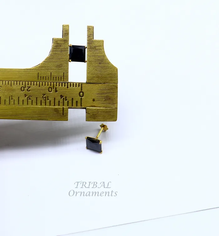 TRIBAL ORNAMENTS 6mm 18kt yellow gold handmade single black stone back screw stud earring cartilage customized unisex jewelry er139 Earrings