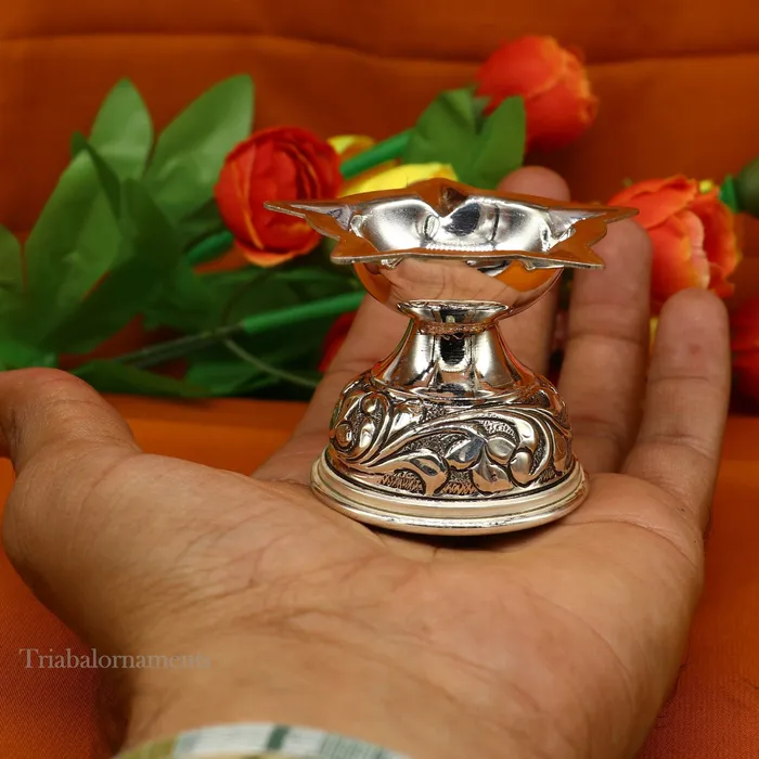TRIBAL ORNAMENTS 925 sterling silver gorgeous chitai work kandrai work design oil lamp silver Deepak silver temple article Diwali puja utensils art su498 Rings