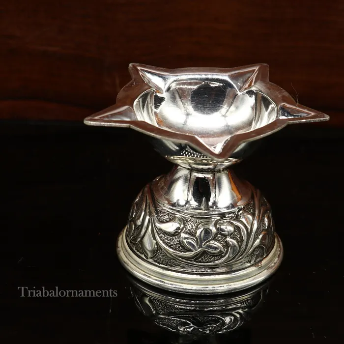 TRIBAL ORNAMENTS 925 sterling silver gorgeous chitai work kandrai work design oil lamp silver Deepak silver temple article Diwali puja utensils art su498 Rings