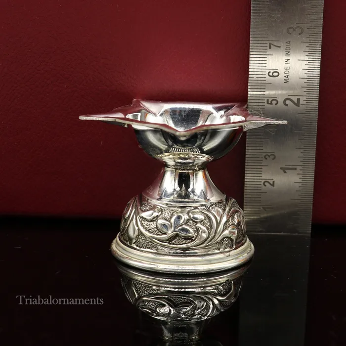 TRIBAL ORNAMENTS 925 sterling silver gorgeous chitai work kandrai work design oil lamp silver Deepak silver temple article Diwali puja utensils art su498 Rings