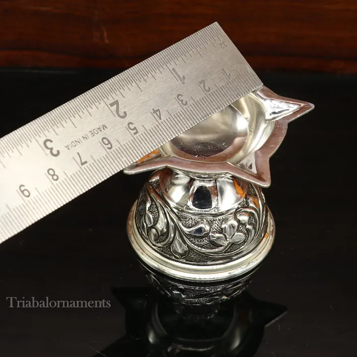 TRIBAL ORNAMENTS 925 sterling silver gorgeous chitai work kandrai work design oil lamp silver Deepak silver temple article Diwali puja utensils art su498 Rings