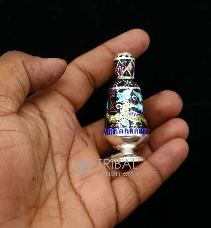 TRIBAL ORNAMENTS 925 Sterling silver handmade fabulous trinket box gorgeous container box casket box sindoor box enamel work brides gifting box stb789 Rings