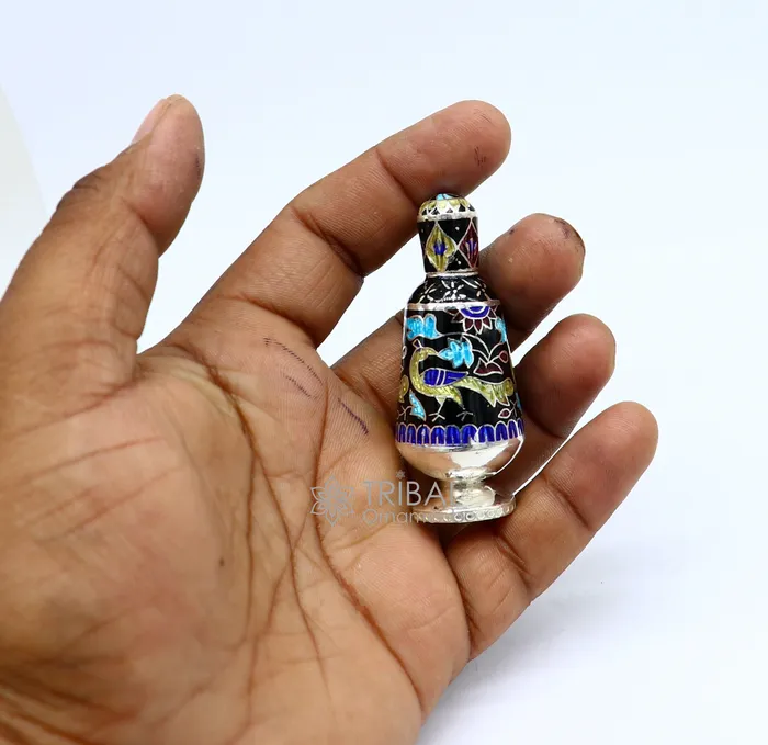 TRIBAL ORNAMENTS 925 Sterling silver handmade fabulous trinket box gorgeous container box casket box sindoor box enamel work brides gifting box stb789 Rings