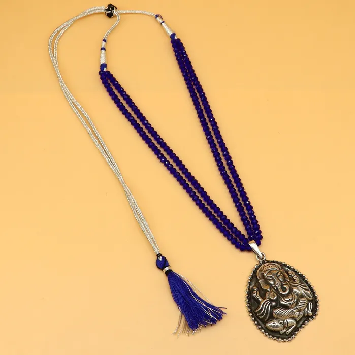 TRIBAL ORNAMENTS 925 sterling silver handmade Gorgeous blue agates stone beads string Ganesha pendant adjustable necklace tribal temple jewelry set194 Necklaces TRIBAL ORNAMENTS 925 sterling silver handmade Gorgeous blue agates stone beads string Ganesha pendant adjustable necklace tribal temple jewelry set194 Necklaces