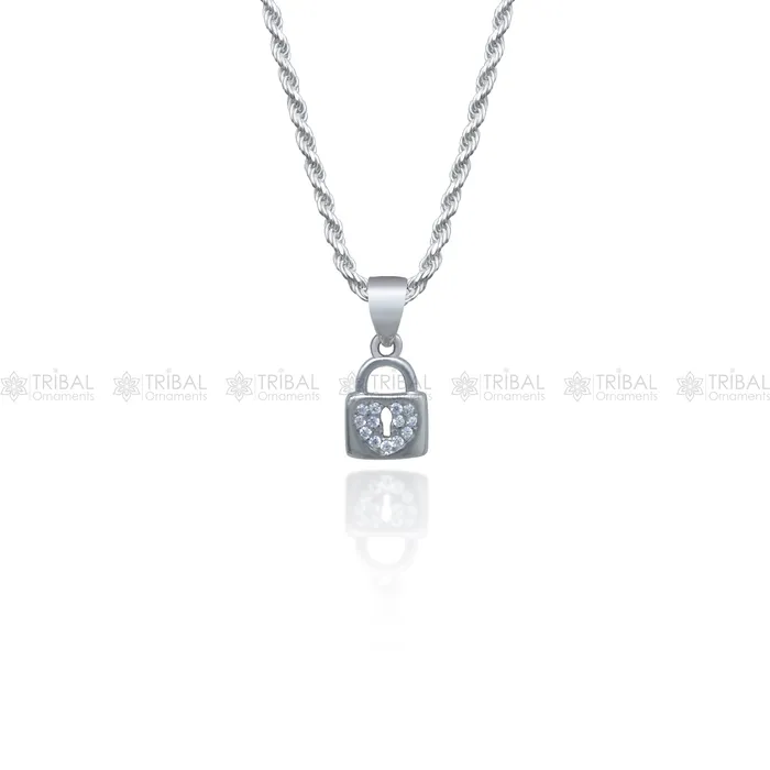TRIBAL ORNAMENTS 925 Sterling silver lock shape diamond cubic zirconia stone pendant nsp985 Necklaces TRIBAL ORNAMENTS 925 Sterling silver lock shape diamond cubic zirconia stone pendant nsp985 Necklaces
