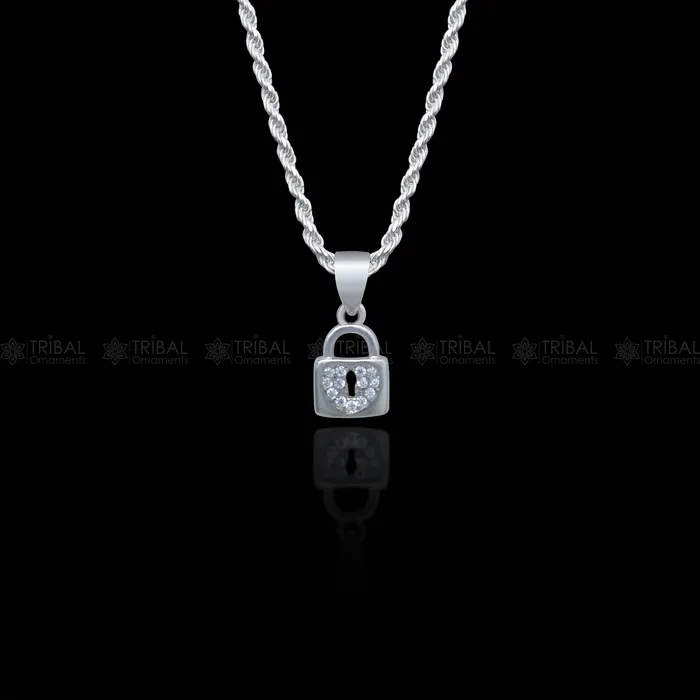 TRIBAL ORNAMENTS 925 Sterling silver lock shape diamond cubic zirconia stone pendant nsp985 Necklaces