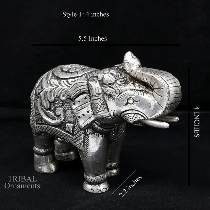 TRIBAL ORNAMENTS 999 fine silver handcrafted Nakshi design wooden base upper trunk Elephant statue puja article figurine for wealth prosperity art533 Necklaces