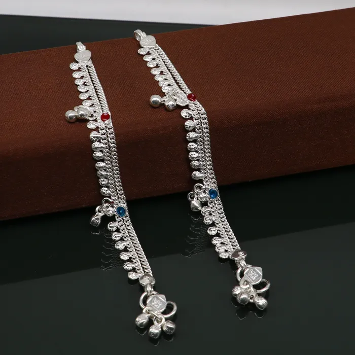 TRIBAL ORNAMENTS Bracelets 55 inches Sterling silver handmade double chain ankle bracelet baby anklet noisy sound bells customized charm foot bracelet ank305 TRIBAL ORNAMENTS Bracelets 55 inches Sterling silver handmade double chain ankle bracelet baby anklet noisy sound bells customized charm foot bracelet ank305
