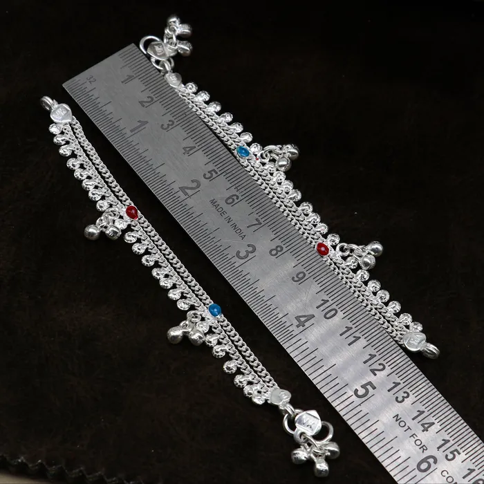 TRIBAL ORNAMENTS Bracelets 55 inches Sterling silver handmade double chain ankle bracelet baby anklet noisy sound bells customized charm foot bracelet ank305 TRIBAL ORNAMENTS Bracelets 55 inches Sterling silver handmade double chain ankle bracelet baby anklet noisy sound bells customized charm foot bracelet ank305