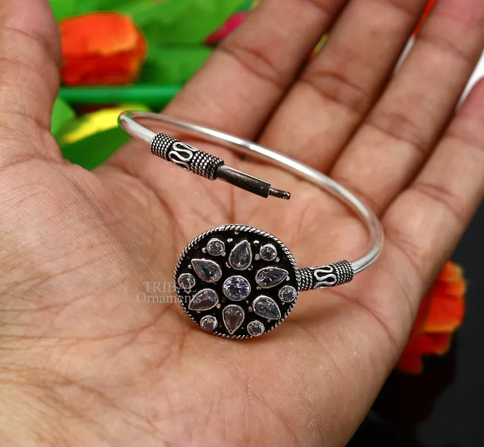 TRIBAL ORNAMENTS Bracelets 925 sterling silver fabulous cut stone handmade bangle bracelet cuff kada girls gift customized personalized jewelry hnssk720