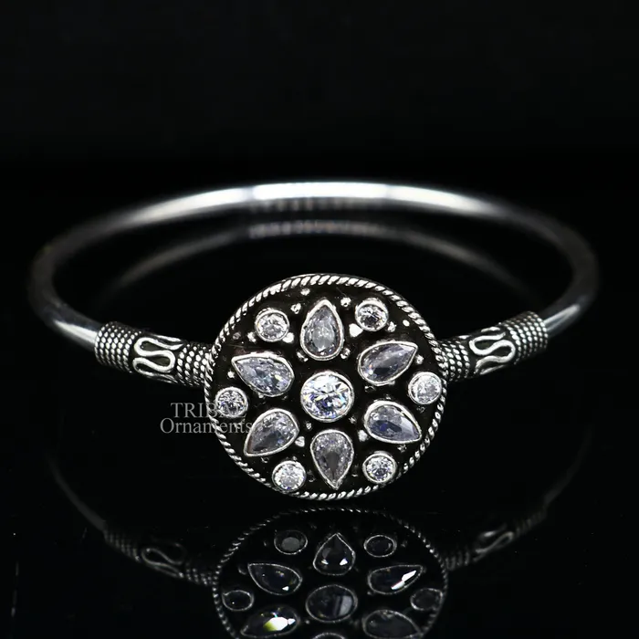 TRIBAL ORNAMENTS Bracelets 925 sterling silver fabulous cut stone handmade bangle bracelet cuff kada girls gift customized personalized jewelry hnssk720