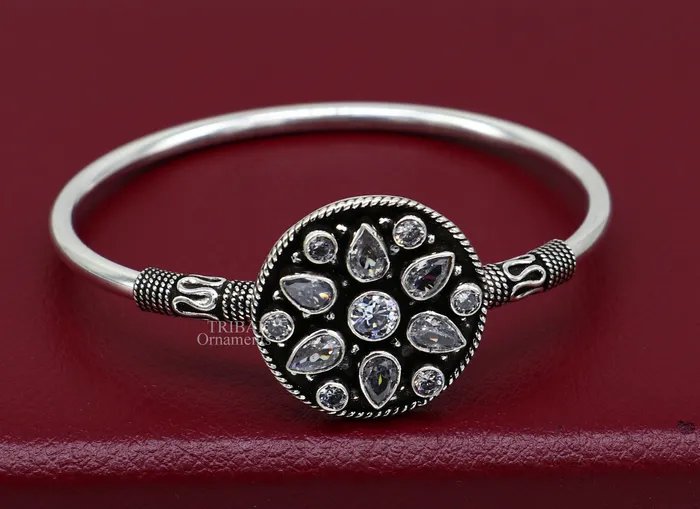 TRIBAL ORNAMENTS Bracelets 925 sterling silver fabulous cut stone handmade bangle bracelet cuff kada girls gift customized personalized jewelry hnssk720
