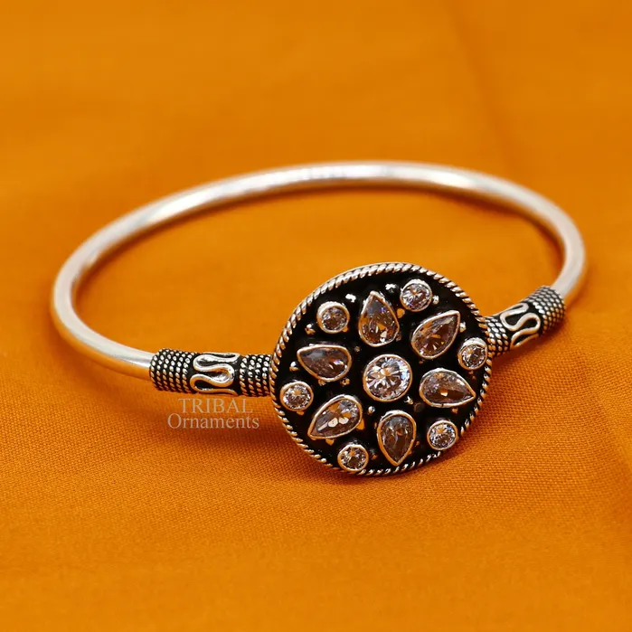TRIBAL ORNAMENTS Bracelets 925 sterling silver fabulous cut stone handmade bangle bracelet cuff kada girls gift customized personalized jewelry hnssk720
