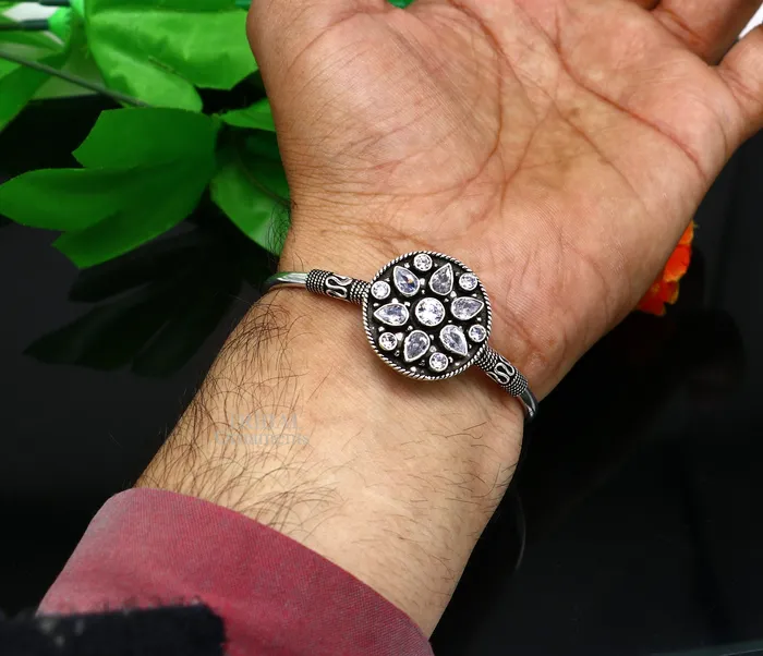 TRIBAL ORNAMENTS Bracelets 925 sterling silver fabulous cut stone handmade bangle bracelet cuff kada girls gift customized personalized jewelry hnssk720