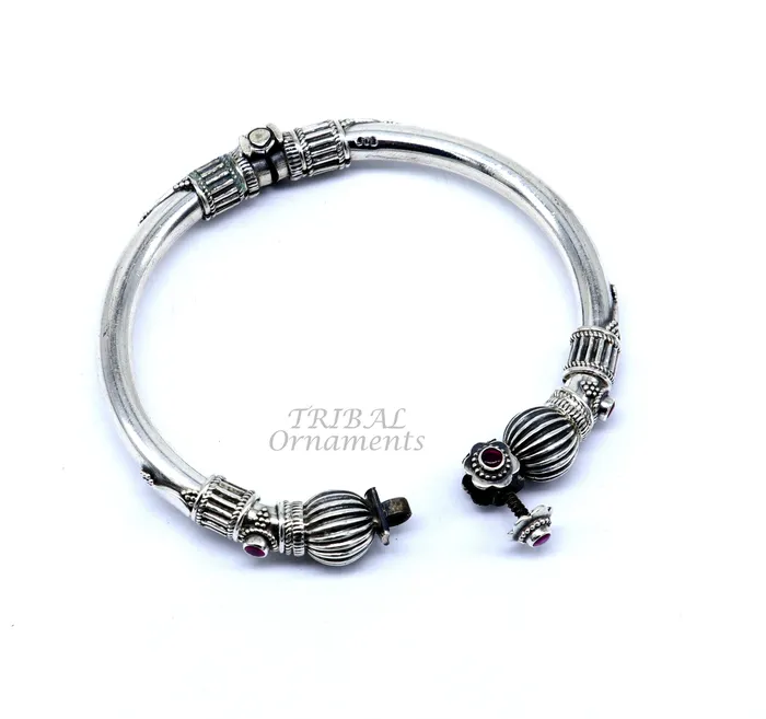 TRIBAL ORNAMENTS Bracelets 925 sterling silver handmade bangle bracelet kada unique screw locking system best gifting ethnic tribal india jewelry nsk520