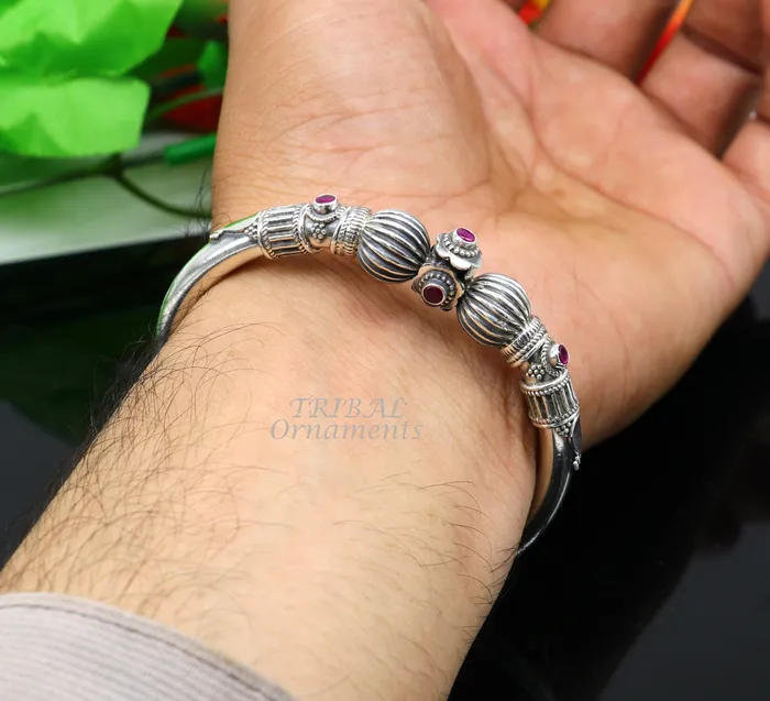TRIBAL ORNAMENTS Bracelets 925 sterling silver handmade bangle bracelet kada unique screw locking system best gifting ethnic tribal india jewelry nsk520