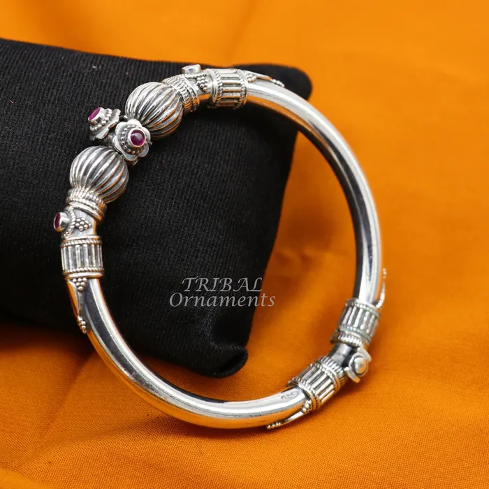 TRIBAL ORNAMENTS Bracelets 925 sterling silver handmade bangle bracelet kada unique screw locking system best gifting ethnic tribal india jewelry nsk520