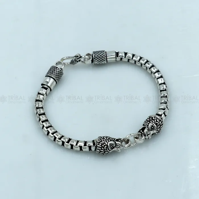 TRIBAL ORNAMENTS Bracelets 925 Sterling silver handmade solid mens lion face design chain bracelet flexible bracelet unisex jewelry from india sbr759 TRIBAL ORNAMENTS Bracelets 925 Sterling silver handmade solid mens lion face design chain bracelet flexible bracelet unisex jewelry from india sbr759