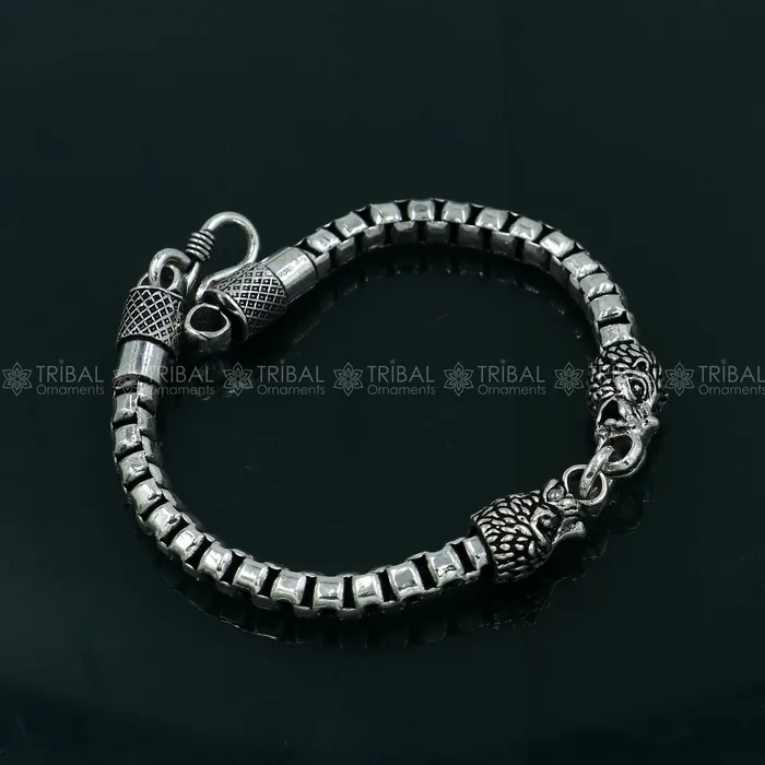 TRIBAL ORNAMENTS Bracelets 925 Sterling silver handmade solid mens lion face design chain bracelet flexible bracelet unisex jewelry from india sbr759 TRIBAL ORNAMENTS Bracelets 925 Sterling silver handmade solid mens lion face design chain bracelet flexible bracelet unisex jewelry from india sbr759