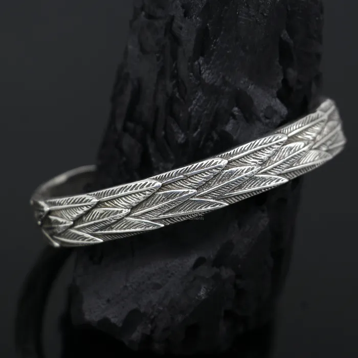 TRIBAL ORNAMENTS Bracelets 925 sterling silver handmade unique wing feather design adjustable cuff bracelet cuff kada unsex gifting jewelry solid silver kada cuff149 TRIBAL ORNAMENTS Bracelets 925 sterling silver handmade unique wing feather design adjustable cuff bracelet cuff kada unsex gifting jewelry solid silver kada cuff149