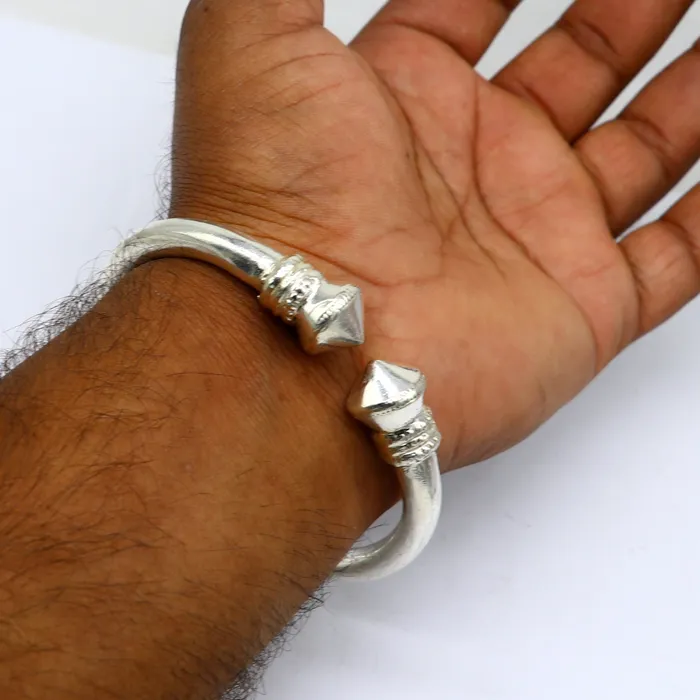 TRIBAL ORNAMENTS Bracelets 925 sterling silver solid open face adjustable heavy kada bracelet for men amazing indian traditional cultural design plain kada nsk0677 TRIBAL ORNAMENTS Bracelets 925 sterling silver solid open face adjustable heavy kada bracelet for men amazing indian traditional cultural design plain kada nsk0677