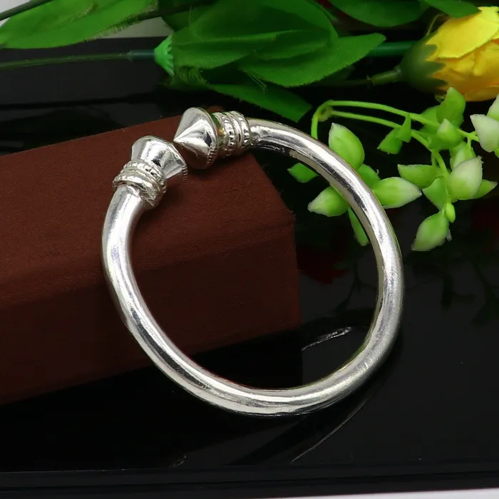 TRIBAL ORNAMENTS Bracelets 925 sterling silver solid open face adjustable heavy kada bracelet for men amazing indian traditional cultural design plain kada nsk0677