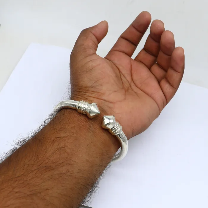 TRIBAL ORNAMENTS Bracelets 925 sterling silver solid open face adjustable heavy kada bracelet for men amazing indian traditional cultural design plain kada nsk0677