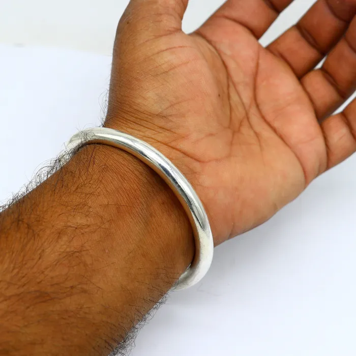 TRIBAL ORNAMENTS Bracelets 925 sterling silver solid open face adjustable heavy kada bracelet for men amazing indian traditional cultural design plain kada nsk0677