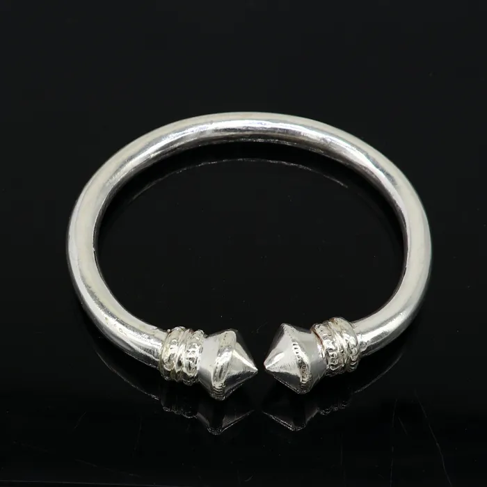 TRIBAL ORNAMENTS Bracelets 925 sterling silver solid open face adjustable heavy kada bracelet for men amazing indian traditional cultural design plain kada nsk0677
