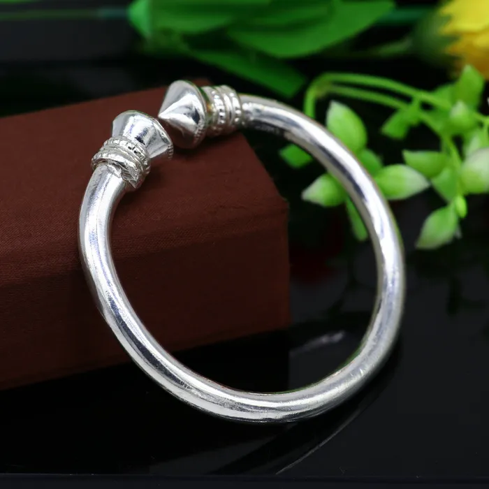 TRIBAL ORNAMENTS Bracelets 925 sterling silver solid open face adjustable heavy kada bracelet for men amazing indian traditional cultural design plain kada nsk0677
